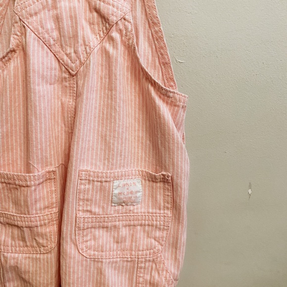 Lakin McKey brand pink and white girls Striped train Overalls  Size 9 months - Picture 6 of 9